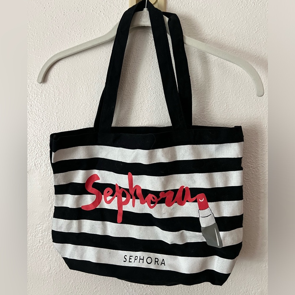 Sephora Striped Tote with Lipstick Design